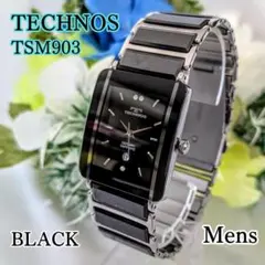 良品 TECHNOS メンズ腕時計ブラック 3Pクリスタル セラミック スイスのサムネイル