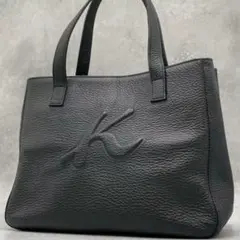 美品 キタムラ トートバッグ ハンド ビジネス ブラック レザー エンボス