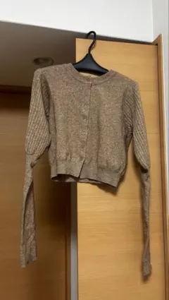 Kastane ブラウンリブ編み長袖カーディガン F