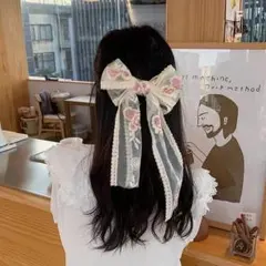 お勧め　花リボンヘアバレッタ　ヘアピン　髪留め　韓国風　ヘアアクセサリー