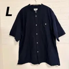 coen コーエン　ノーカラーシャツ L 綿＆麻　ネイビーのサムネイル