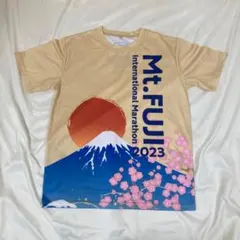 富士山マラソン T-shirt Tシャツ ベージュ L 和柄 桜 波 鶴のサムネイル