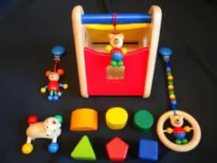 ピントーイ 木製 パズルバスケット 型はめ ヘス社 ベビーラトル 4点付きセット