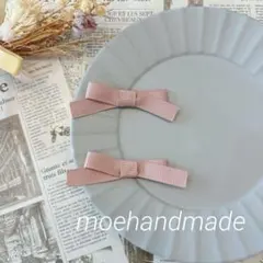 【再販】アンティークピンクリボンベビーキッズリボン ヘアクリップ 2点セット12
