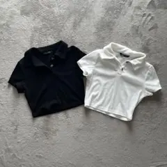 SHEIN ポロシャツ 2枚セット ブラック ホワイトのサムネイル