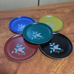 平皿　漆器　銘々皿揃え　五色　Harumi Yamamoto ５枚セットのサムネイル
