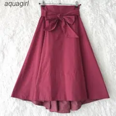 aquagirl リボンベルト フレアスカート　上品　ローズピンク　34 Sのサムネイル