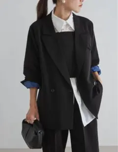 ダブルボタンオーバーサイズジャケット ブラック