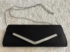 パーティーバッグ ブラック クラッチバッグ チェーン付 フォーマル 結婚式