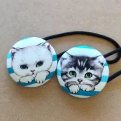 ④猫イラスト柄　ヘアゴム2個セット　コヤンイサムチョン