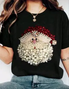 クリスマス仮装　クリスマスTシャツ　サンタTシャツ　サンタ衣装　黒　イベントXL