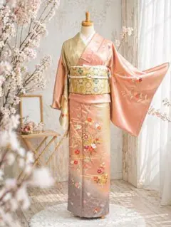 正絹色留袖（三つ紋　比翼無し）　フルセット4点　　宮参り　七五三　結婚式 正絹色留袖（三つ紋 比翼無し） フルセット4点 宮参り 七五三 結婚式
