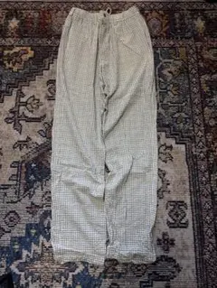 チェック柄スラックス（白と緑） パジャマパンツ　ワイドスラックス