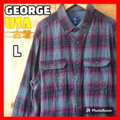 usa古着 GEORGE ネルシャツ オンブレ ワインレッド L グランジ