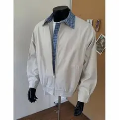ホワイト ジップアップジャケット チェック襟