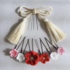 つまみ細工　髪飾り セット タッセル付き 七五三　成人式　卒業式