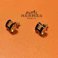 HERMES ポップH ピアス ブラック ゴールド - メルカリ