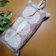 ティッシュケースカバー　北欧花柄　グレージュ