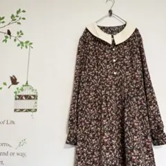 GRL /小花柄ワンピース レトロワンピース ウエスト切り替え 黒地 M