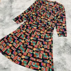 希少・極美品✨昭和レトロ セットアップ 幾何学模様 金ボタン 総柄 バブル 11