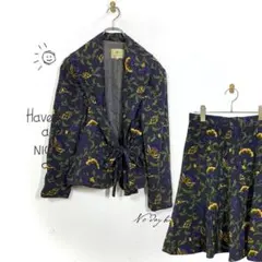 アニノバンタ スカートセットアップ(M)ボタニカル柄 テーラード レトロ