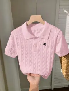 SHEIN ピンク ケーブルニット ポロシャツ 半袖 Sサイズ