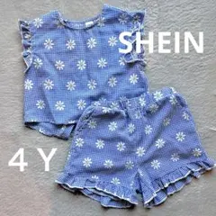 【着画あり】SHEIN 100 セットアップ ギンガムチェック 花柄 フリル