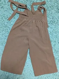 ブラウン オーバーオール ワイドパンツ