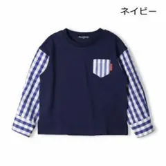 moujonjon ギンガムチェック・ストライプ袖切替Ｔシャツ・ロンTのサムネイル