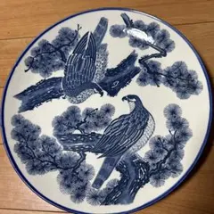 青い鳥と松の木の円形皿 直径約30cm
