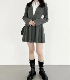 Heather シャツドッキング ニットワンピース