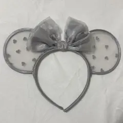 ディズニー　カチューシャ　ミニー　メッシュレース　グレー