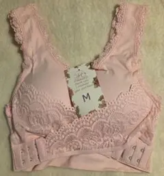 未使用品　タグ付き　レース付きノンワイヤーナイトブラジャー Mサイズ ピンク