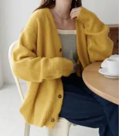 Discoat モヘアライクブラッシングカーディガン イエロー