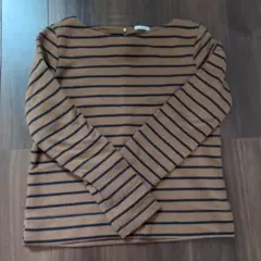 GUブラウン/ネイビー ストライプ 長袖トップスS ボーダー