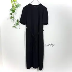 ワンピース 冠婚葬祭 フォーマル 半袖 ブラック黒 7号 ベルト ピンタック