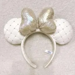 ディズニー キルティング パール カチューシャ ホワイト スパンコール リボン