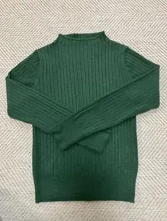 リブ編み長袖ニットセーター（緑）