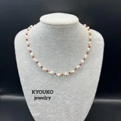 本真珠　淡水パール　天然石　カーネリアン　編み込み　ネックレス