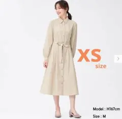 ベージュ ストライプ 長袖 シャツワンピース