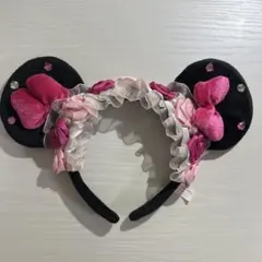 ディズニー カチューシャ ミニー バラ フリル ストーン