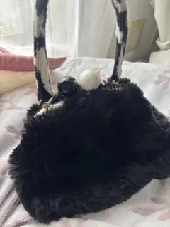 capaf 黒いハンドバッグ ファー　ヒョウ柄内装　イタリア製