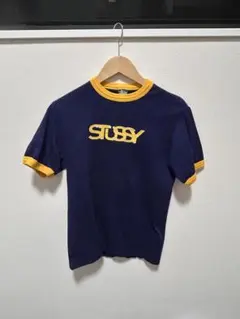 Stüssy リンガーTシャツ ロゴ ネイビー×イエロー 半袖 Y2K