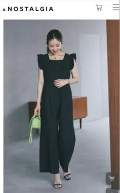 @NOSTALGIA 新品タグ付きフリル袖 ブラックオールインワン