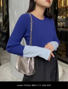 チャオパニックティピー　袖配色クルーネックニット　ブルー