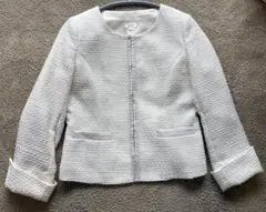 ホワイト　ノーカラージャケット ツイード　セレモニー 入園式 入学式