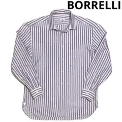 美品 BORRELLI ストライプ シャツ ピンクxブルー ルイジボレッリ L