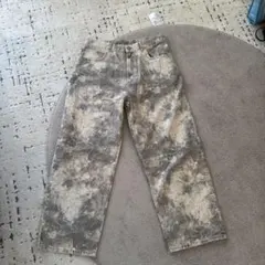 ペイント風デザイン ワイドレッグジーンズ