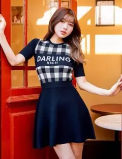 ダーリッチ ギンガムチェックニットミニワンピース BLK