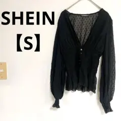 SHEIN ブラック ドット柄 長袖シャツ Sサイズ シースルー ブラウス